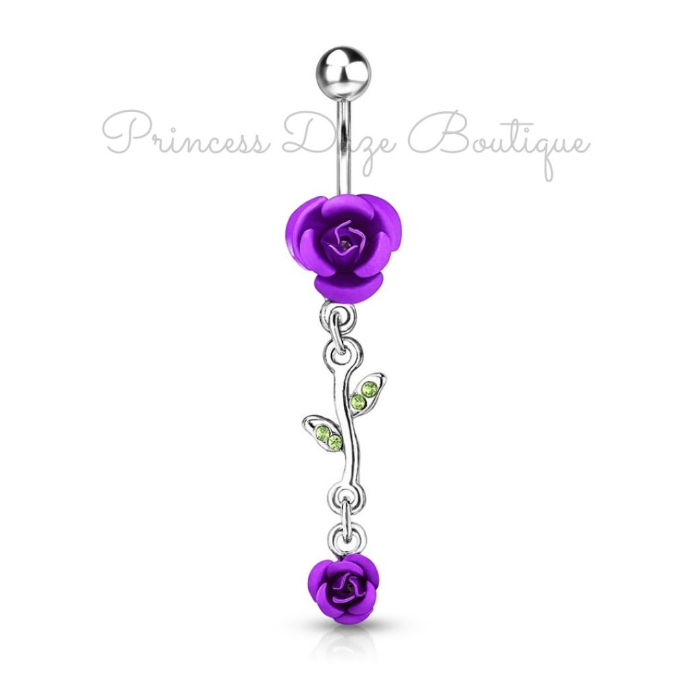 Purple Rose Dangle Belly Button Ring